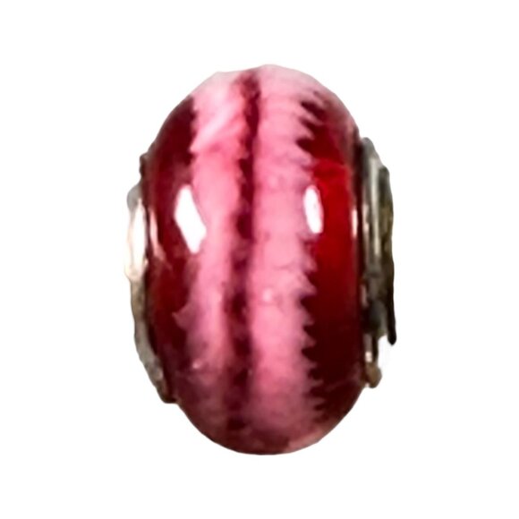 Red & Pink Glass Charm Bead With Zigzag Design For Bracelets - Picture 6 of 9